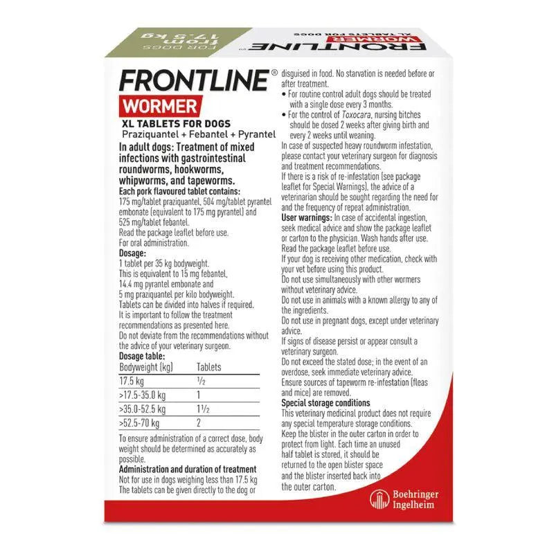 Frontline Wormer Tablets For Dogs - Birdham Animal Feeds