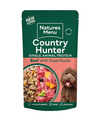 Natures Menu Country Hunter 80% Grass Grazed Beef Pouches 150g Natures Menu