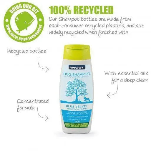 Ancol Blue Velvet Dog Shampoo for White and Light Coats 200ml - Birdham Animal Feeds