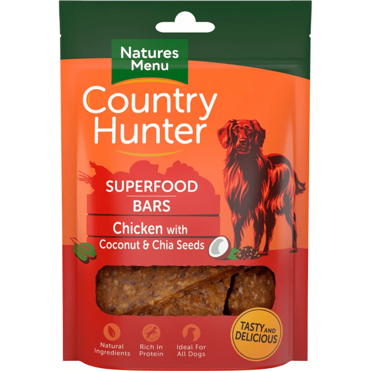 Country Hunter Superfood Bars Chicken with Coconut and Chia Seeds 100g  - Birdham Animal Feeds