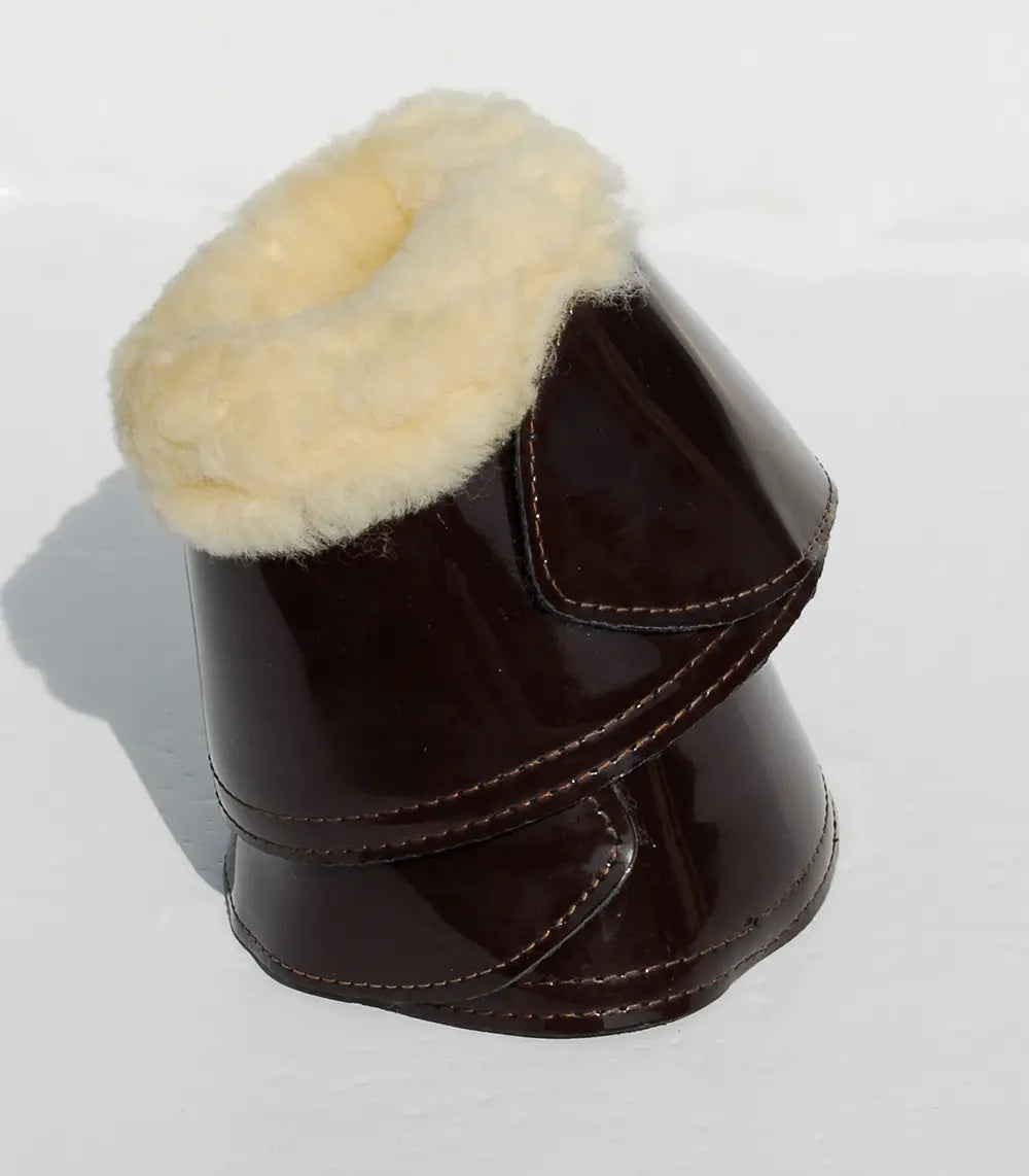 Rhinegold Sheepskin Trim Patent Over-Reach Boot - Birdham Animal Feeds