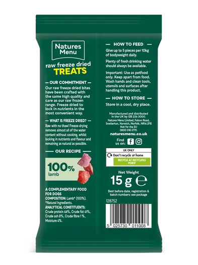 Natures Menu Raw Freeze Dried Lamb Treats Birdham Animal Feeds