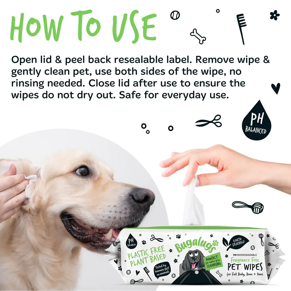 Bugalugs Fragrance Free Dog Wipes Bugalugs