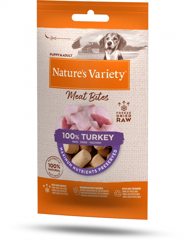 Natures Variety Freeze Dried Turkey Meat Bites - Birdham Animal Feeds