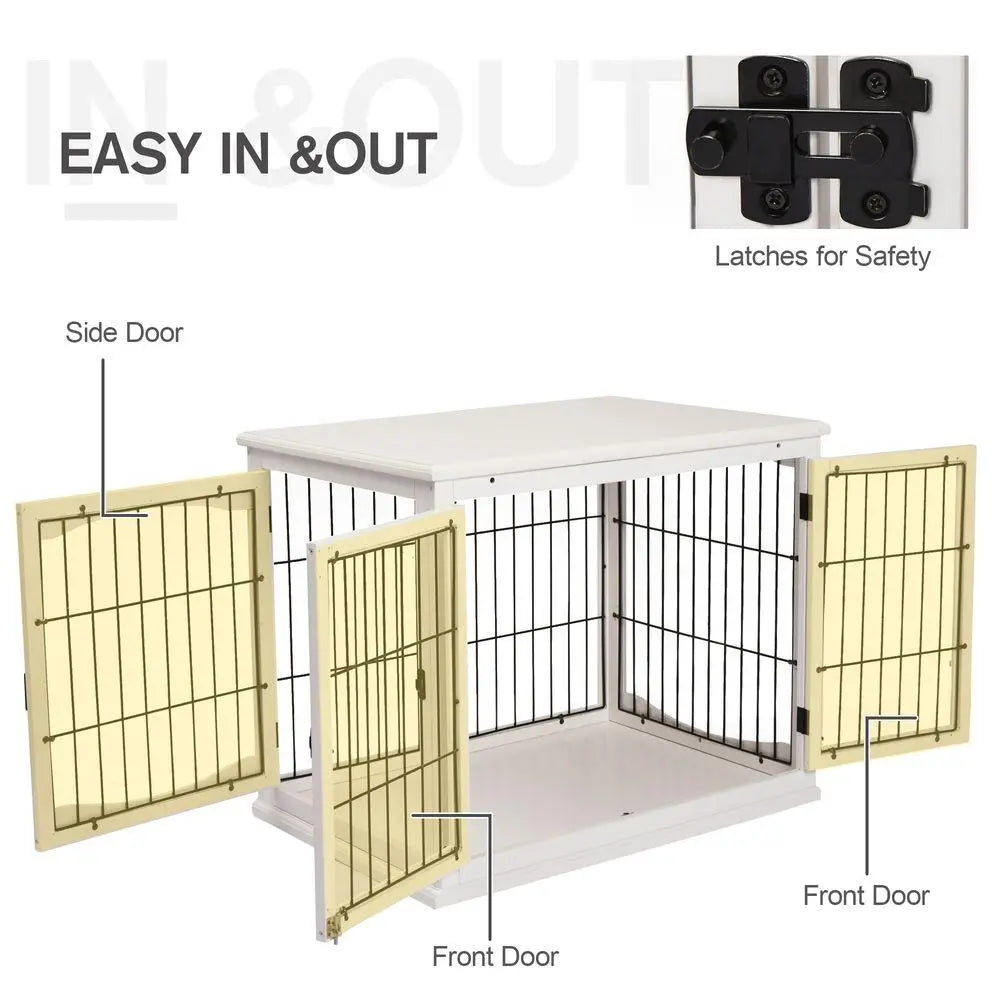 Wooden Dog Crate End Table Pet Puppy Cage w/Metal Wire for Small Dog White - Birdham Animal Feeds