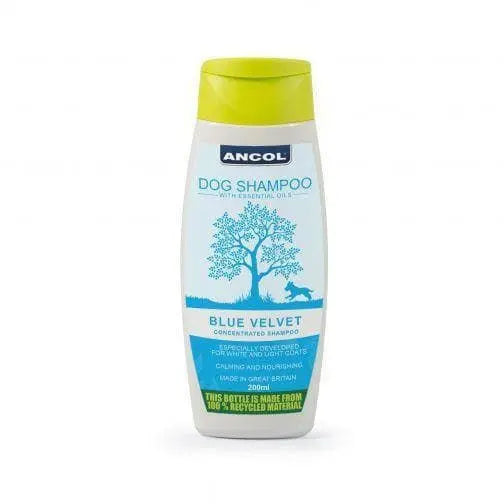 Ancol Blue Velvet Dog Shampoo for White and Light Coats 200ml  - Birdham Animal Feeds