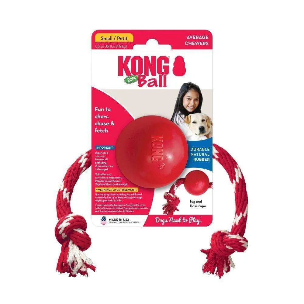 Kong Ball with Rope Dog Toy  - Birdham Animal Feeds