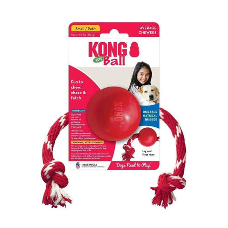 Kong Ball with Rope Dog Toy  - Birdham Animal Feeds