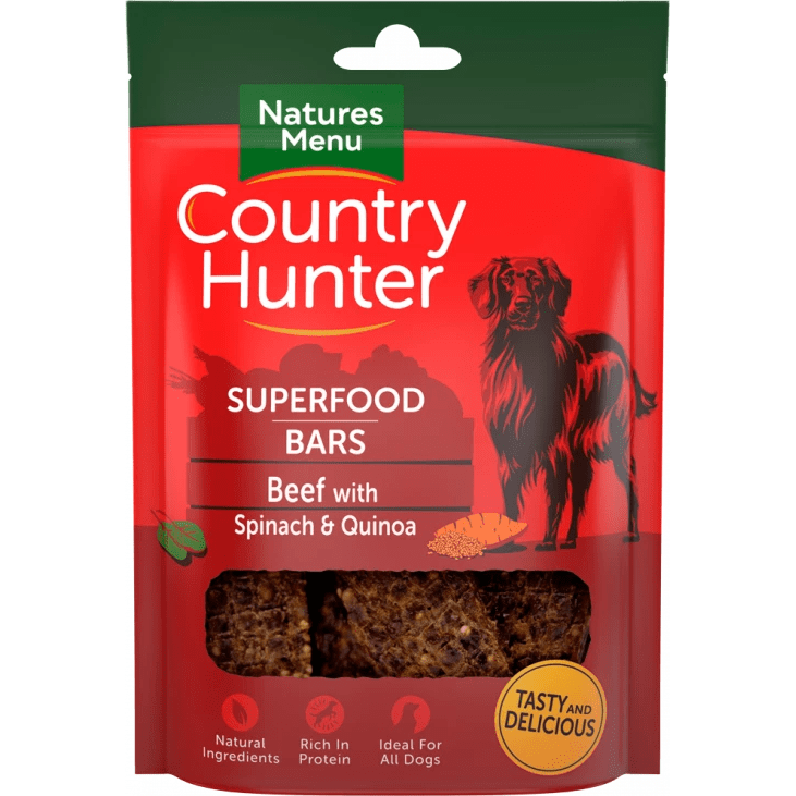 Country Hunter Superfood Bars Beef with Spinach and Quinoa 100g  - Birdham Animal Feeds