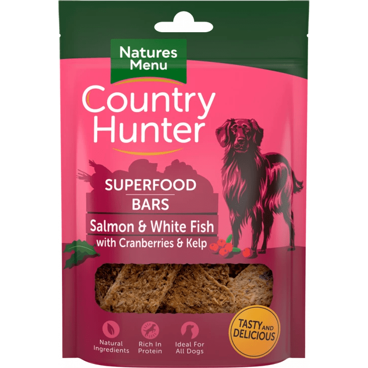 Country Hunter Superfood Bars Salmon and White Fish with Cranberries and Kelp 100g  - Birdham Animal Feeds