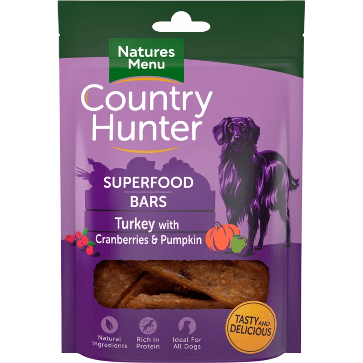 Country Hunter Superfood Bars Turkey with Cranberries and Pumpkin 100g  - Birdham Animal Feeds